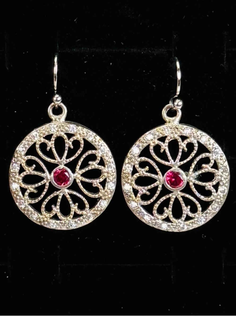 Vintage etched aged Silvertone circle pierced earrings